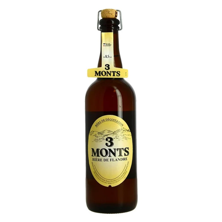 Bouteille de bière 3 Monts Bière des Flandres 75 cl avec bouchon mécanique.