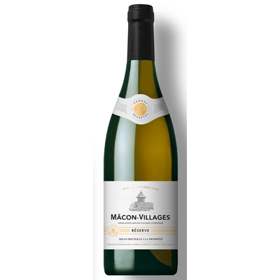 Bouteille de vin blanc Mâcon-Villages Réserve de Bourgogne.